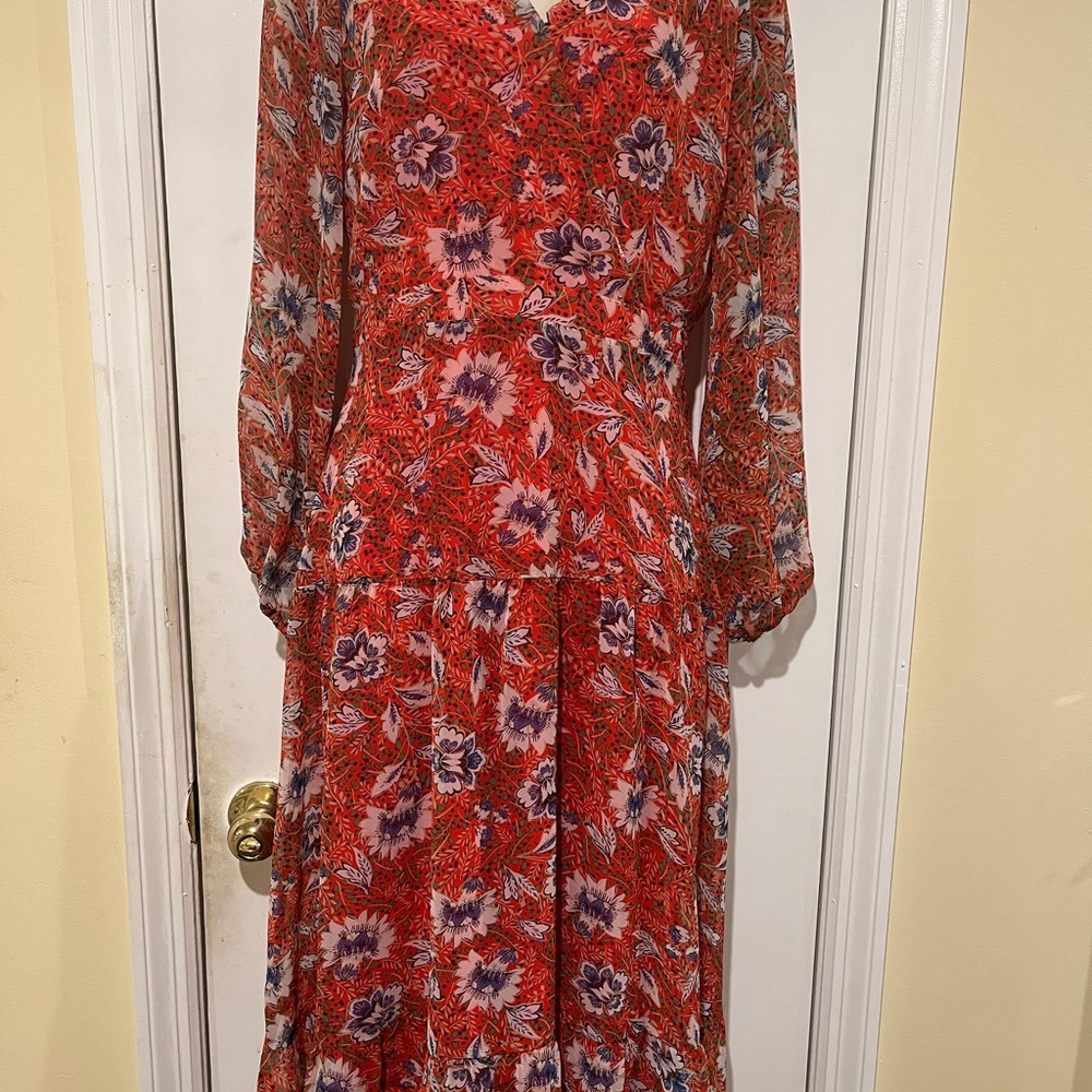 Sam Edelman Red/Orange Floral Long Sleeve Dress